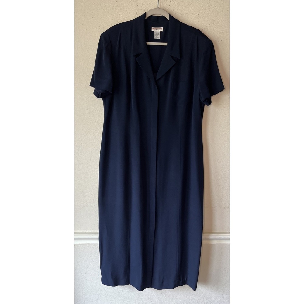 VTG Talbots Navy Blue Silk Short Sleeve Maxi Shirt Dress 18 Minimalist Oldmoney